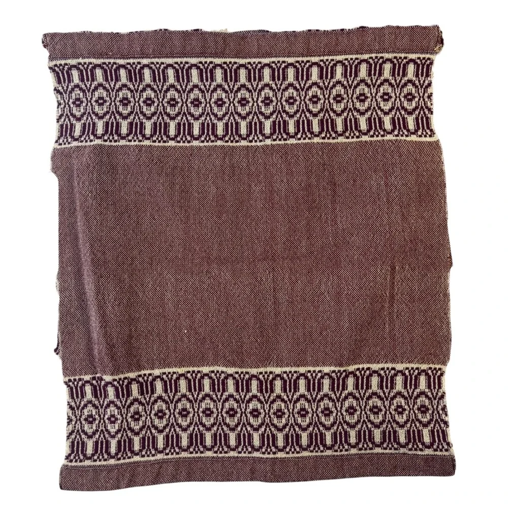 Vintage Handwoven Linen Napkins Set of 5 Plum Purple Geometric Border 13x15